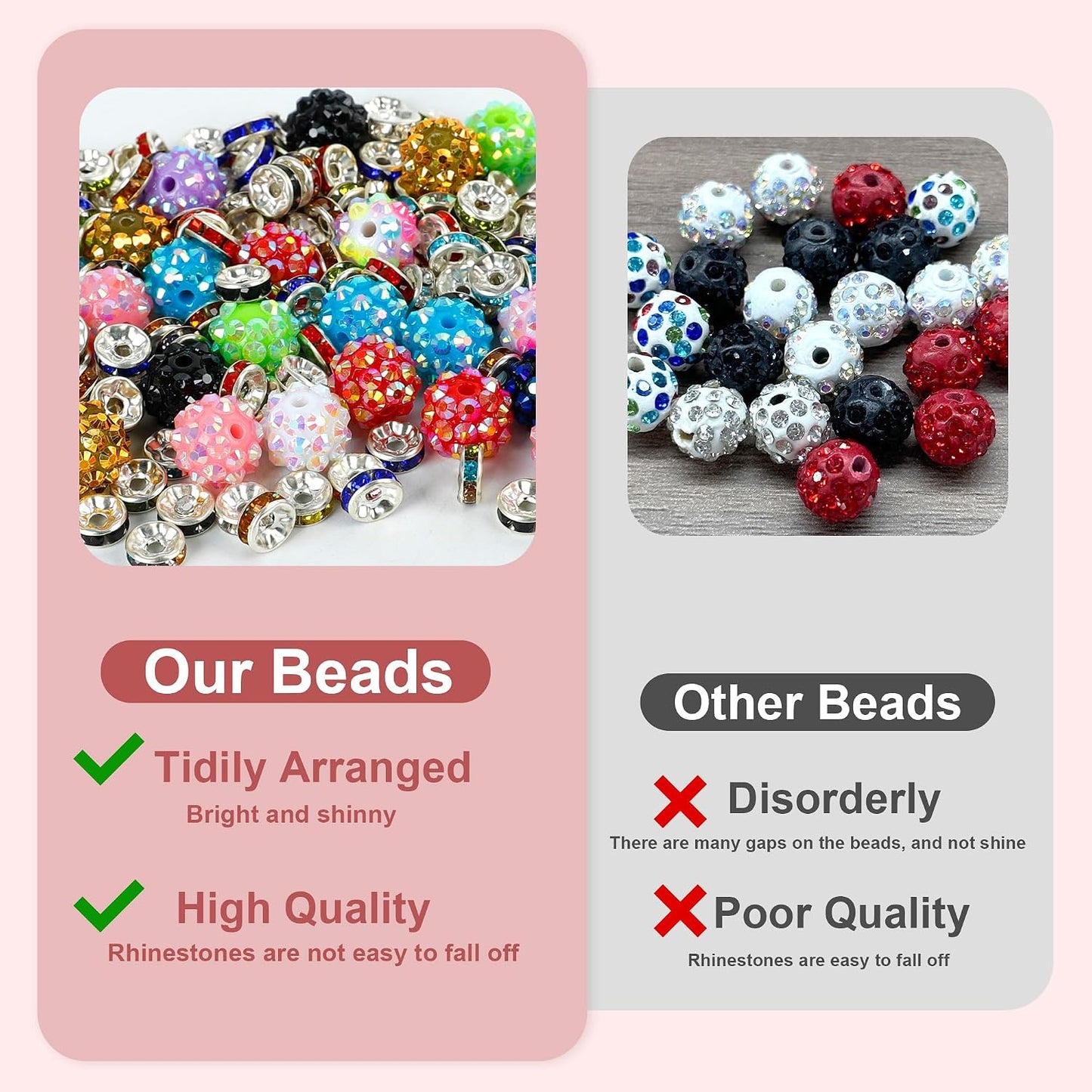250 Pcs Beads for Pens, Focal Beads for Beadable Pens | Rhinestone Bead, Spacer Bead for Bracelets