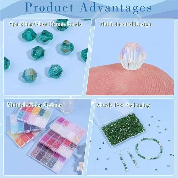 1200Pcs 4mm 10 Colors Electroplated Faceted Crystal Glass Bicone Beads Loose Bead for DIY Bracelet Necklace Earring Keychain Jewelry Making,AB Color