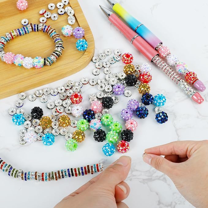 250 Pcs Beads for Pens, Focal Beads for Beadable Pens | Rhinestone Bead, Spacer Bead for Bracelets